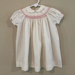 Feltman Bros White Girls' Smocked Dress with Red Trim